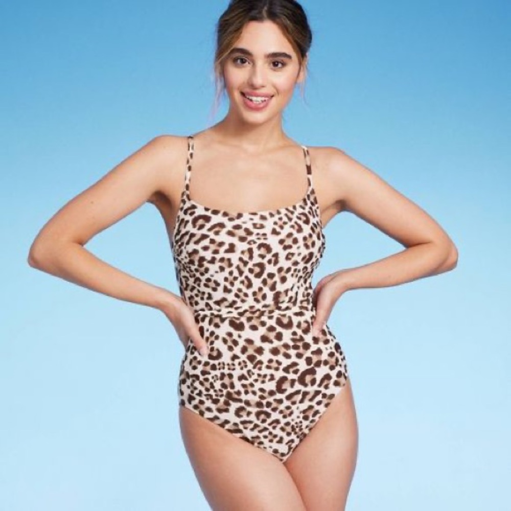 Kona Sol Leopard Print Wrap Belt Medium Coverage One Piece Swimsuit
